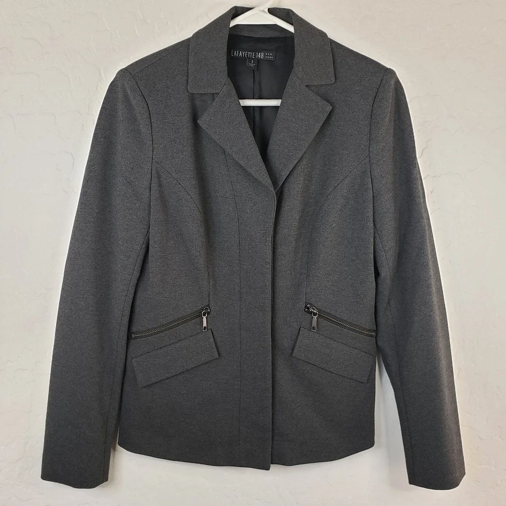 Lafayette 148 Blazer Women's‎ Size 2 Gray Long Sleeve Button Stretch Suit Jacket